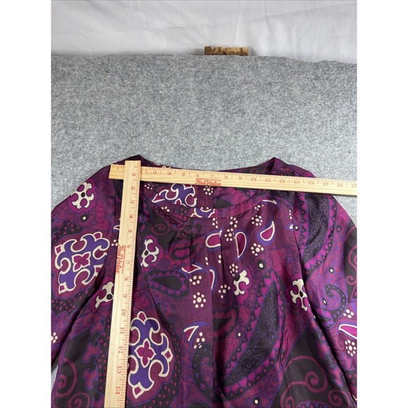 Banana Republic Silk Purple Pink Paisley Print 3/4 Sleeve Pleated Dress Size 2 - Picture 11 of 16